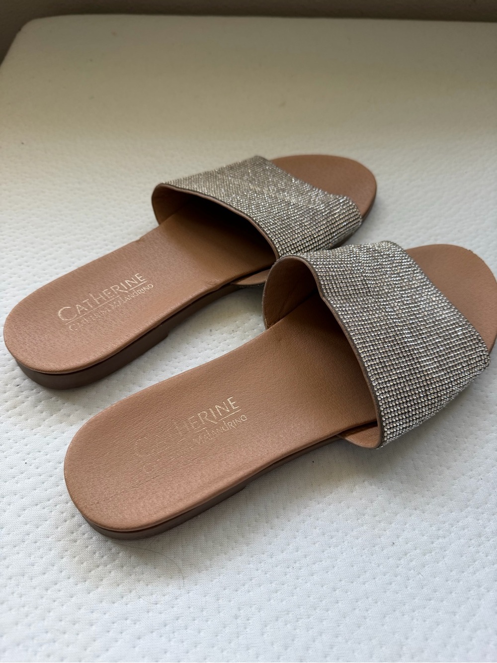 Catherines Nude Slide Sandals with Sparkling Silver Strap